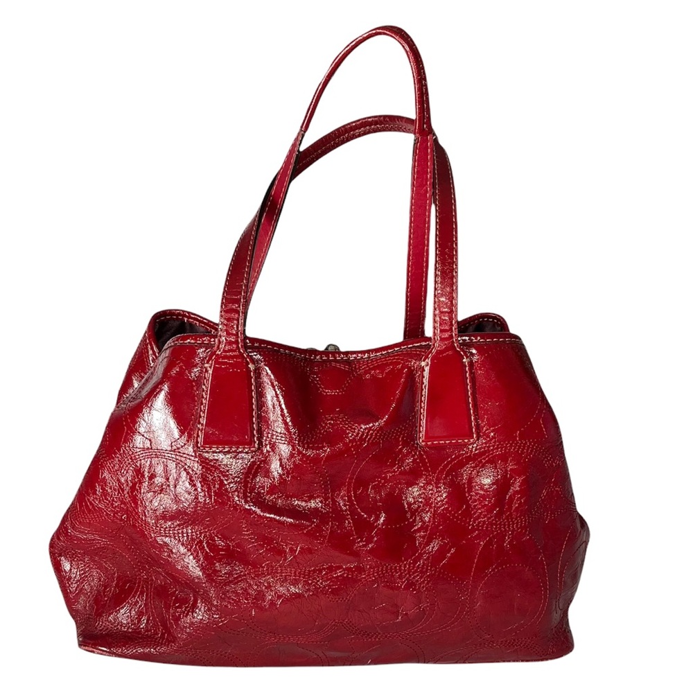 Coach Carryall Signature Stitch Frame (F15658) Berry Patent Leather Tote - Picture 3 of 14